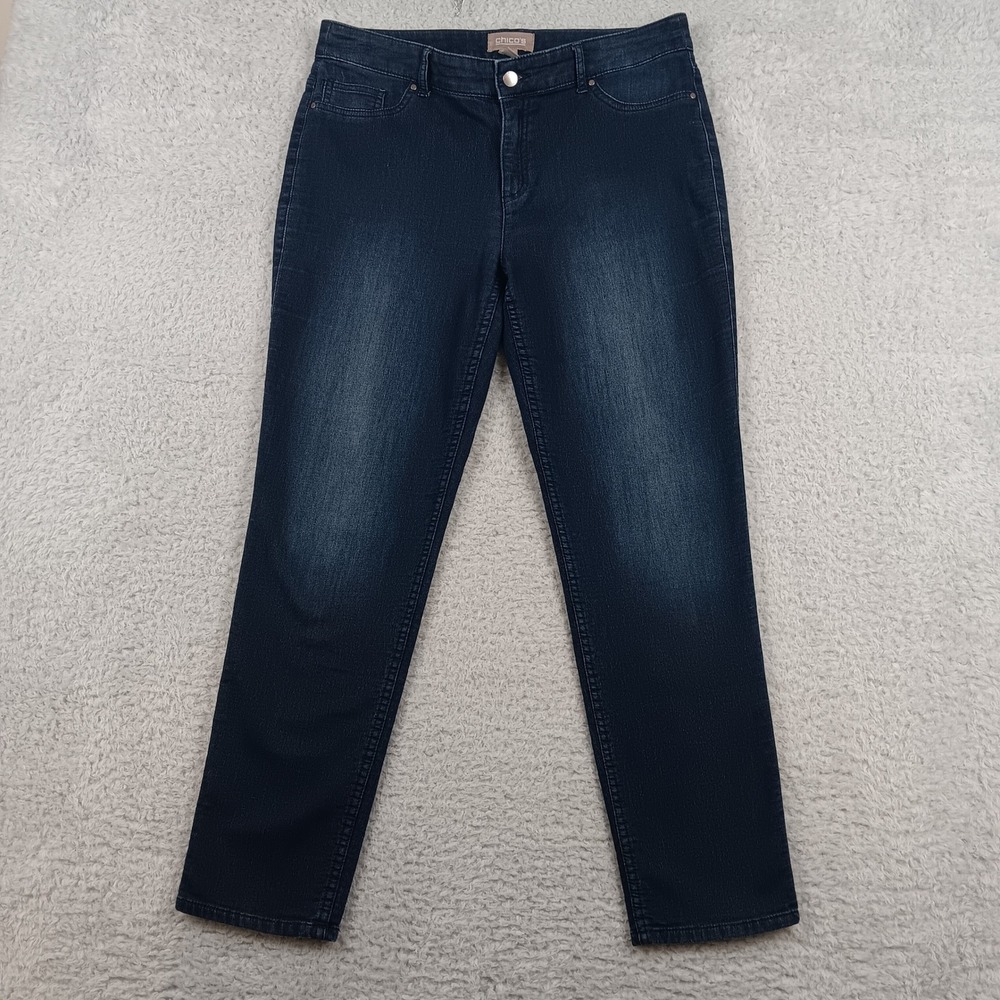 Chico's Jeans Straight Leg Woman 1 Dark Indigo Stretch Denim 570149186